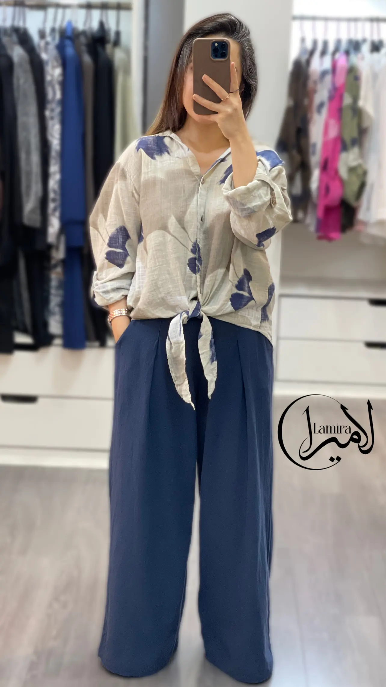 شومیز لینن ایتالیایی جلو گره ای ❌طرح موج